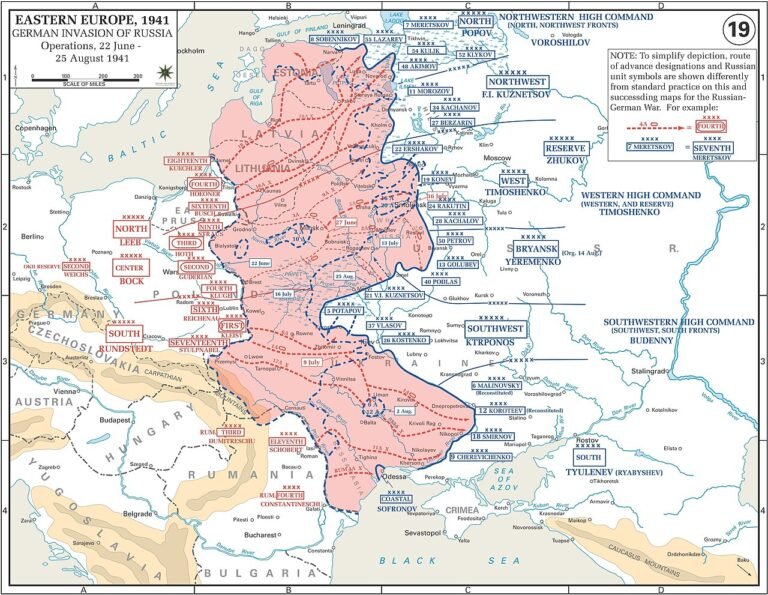 Mapa de la Operación Barbarroja, la invasión alemana de la Unión Soviética en 1941